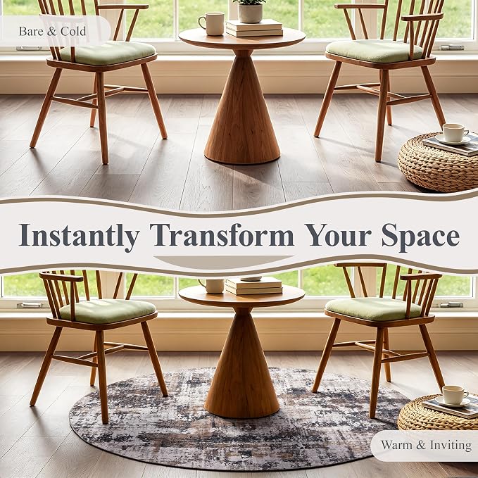 Sasttie 8ft Soft Round Area Rug, Modern Abstract Washable Large Circle Carpet for Living Room, Bedroom, Dining Room Table, with Non-Slip Backing, Black and Brown