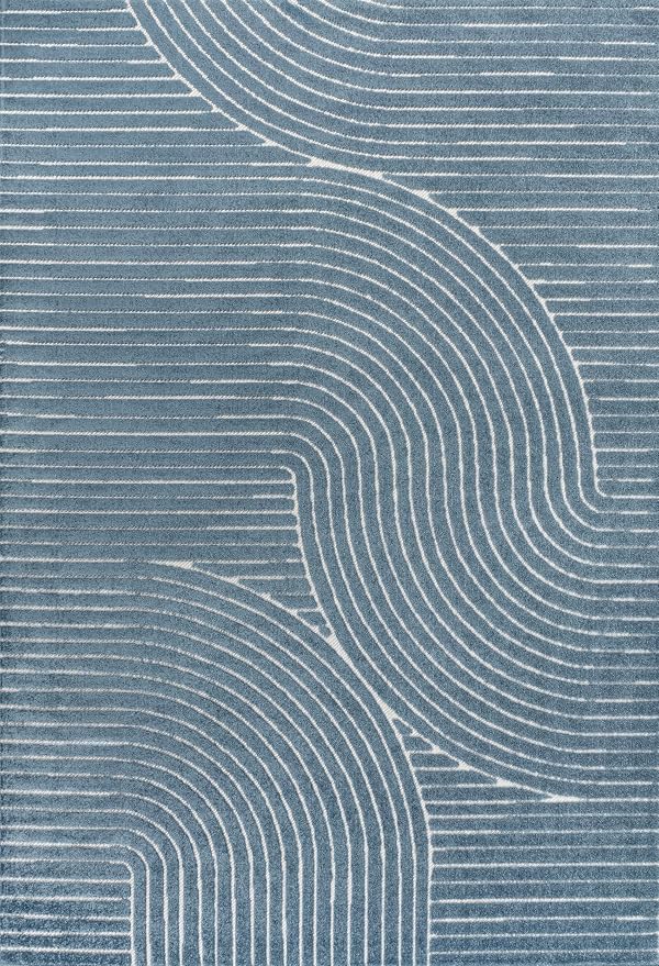 JONATHAN Y Hallie High-Low Curve Dark Blue/Cream 5x8 Indoor/Outdoor Area Rug, Minimalist Geometric, Pet Friendly, for Patio, Backyard, Living Room, Bedroom, Office, Hose-Washable (SCN100C-5)