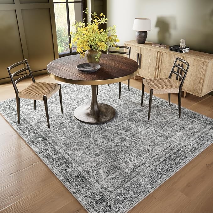 Washable Rugs for Living Room: 6x9 Area Rugs for Bedroom Ultra Soft Non-Slip Stain Resistant Vintage Boho Large Carpet for High-Traffic Dining Room - Farmhouse Decor