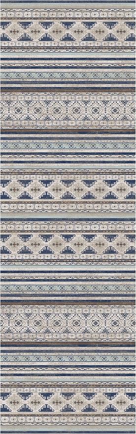 RUGSURE Washable Area Rugs 2'6'' x 8' - 1/6 Thick - Moroccan-Inspired -Stain & Water Resistant Non-Slip - Resistant Rug for Living Room, Bedroom, Nursery, Pet & Child Friendly (Blue and Brown)