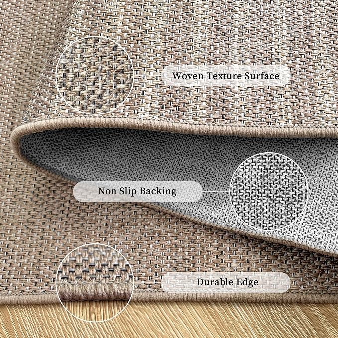 Easy Jute Rug for Pet Homes: 5x7 Outdoor Rug - Beige Woven | Washable Design Cuts Your Cleaning Time by 75% and Maintain Shape and Texture after 50 Washes