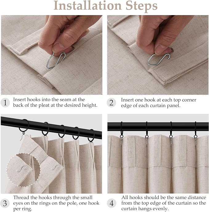 Cream Beige Extra Long Pleated Linen Curtains 108 Inches Long for Living Room 2 Panels Set Natural Pleat Drapes Back Tab Semi Sheer Neutral Boho Ceiling to Floor Window Curtain for Bedroom 9 FT