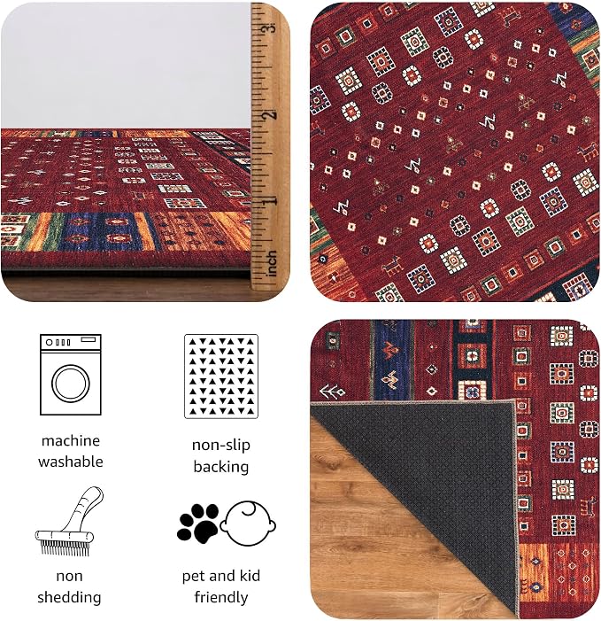 Keen Home Design 30"x84" Rug - Machine Washable Runner Rug with Non-Slip Backing, Ideal for Hallway, Entryway, Kitchen, Laundry Room - Vintage, Easy Clean, Durable, Low Pile Rug - (2'6" x 7')