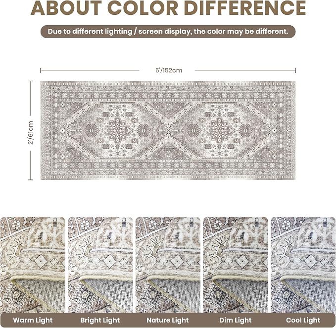 zesthome Runner Rug 2x5 - Stain Resistant Machine Washable Rug, Non Slip Vintage Hallway Runner Rugs, Low Pile Lightweight Runners for Kitchen, Entryway and Corridor