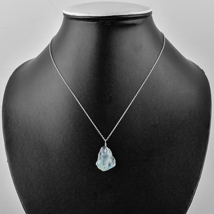 Raw Gemstone Dainty Pendant Necklace for Women, Trendy Healing Chakra Crystal, Birthstone Handmade 925 Sterling Silver Adjustable 18 inch Chain Jewelry, Birthday Gifts