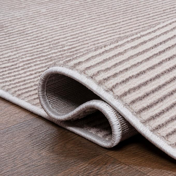 JONATHAN Y Cole Pinstripe High-Low Cream/Silver Indoor Area Rug, 8x10, Modern, Minimalist, Easy-Cleaning for Living Room, Bedroom, Kitchen, Pet Friendly, Non-Shedding (CAR101A-8)