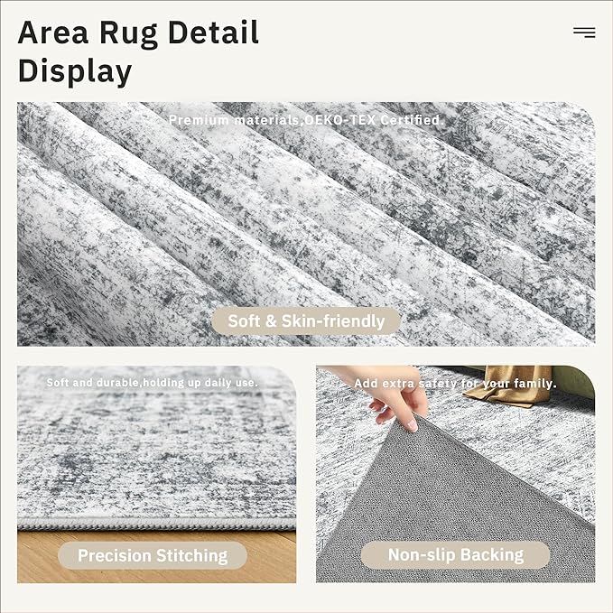 Soalmost Hallway Runner Rug 3x18 - Kitchen Rugs 18ft Washable Entryway Rug Vintage Kitchen Runners Non Slip Farmhouse Indoor Carpet Runner for Living Room Bedroom, Grey