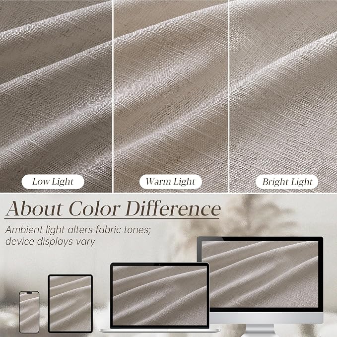 Pinch Pleated Linen Curtains 120 Inches Long 2 Panels for Living Room Bedroom Light Filtering Curtain Memory Shape Trained Pinch Pleat Thick Linen Drapes Back Tab with Hooks Clip Rings Taupe