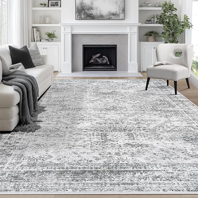 9x12 Area Rugs for Living Room Rug Washable: Abstract Large Rug for Dining Room Bedroom Carpet Non Slip 9 by 12 Indoor Modern Nursery Home Office Grey