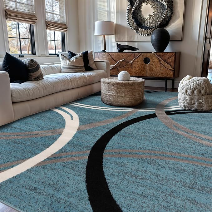 Rugshop Wavy Circles Modern Fade-Resistant Area Rug Blue 6'6" x 9'