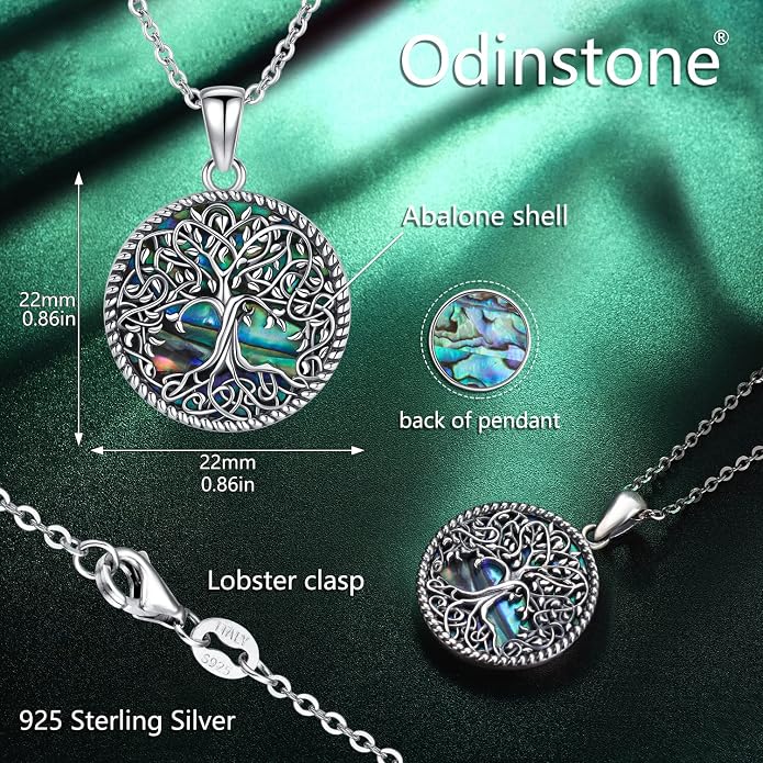 Odinstone Tree of Life Necklace, Sterling Silver Pendant for Women Family Tree Necklaces Jewelry for Mom/Wife/Grandma(With Fine Gift Box)