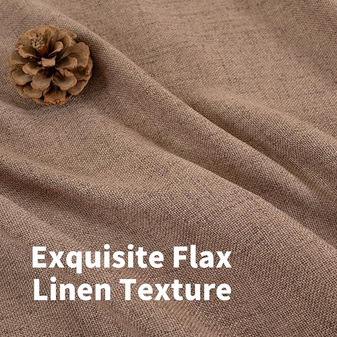 YoungsTex 80 Inches Long Mocha Brown Linen Curtains for Living Room Window, Light Filtering Drapes with Grommet Semi Sheer Rustic for Bedroom, 2 Panels, 52 X 80 Inch