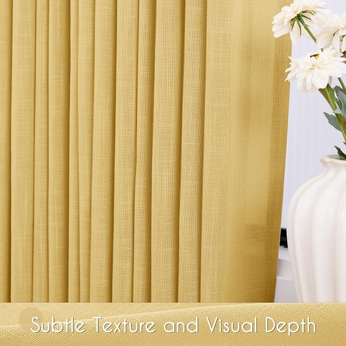 Gold Curtains for Living Room Back Tab Modern Farmhouse Semi Sheer Curtains 84 inches Long 2 Panels Set Muted Neutral Window Curtain for Dining Room Bedroom 52x84