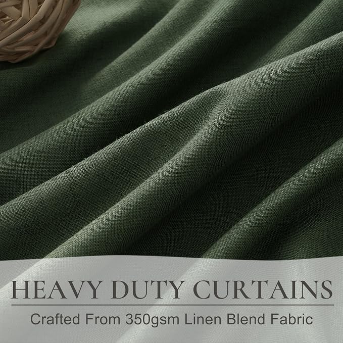 Dark Olive Green Curtains 60 Inch Length Extra Wide Pleated Black Out 84 Inch Long for Living Room, Linen Thick Sliding Glass Door Heavy Duty Insulated Large Window Drapes (60"Wx84"Lx 2Panels Loden)