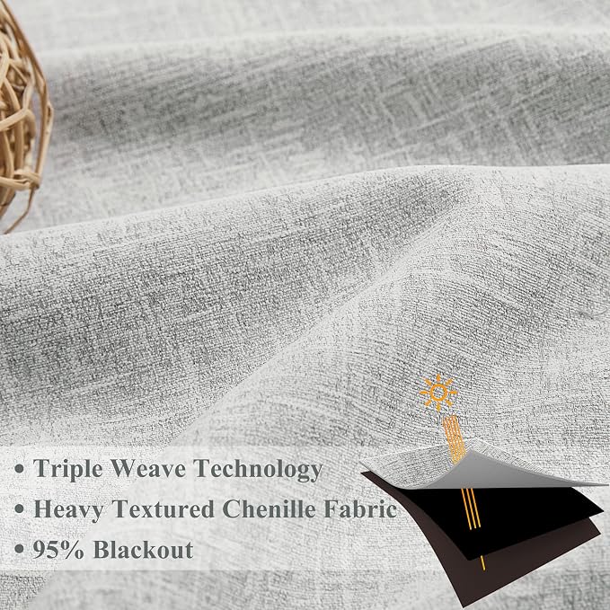 WEST LAKE Silver Grey Pinch Pleated 95% Blackout Window Curtain Panels | Triple Weave Textured Heavy Chenille Room Darkening Drapes,French Pleat Bedroom Window Treatment,Back Tabs,40"Wx84"Lx2