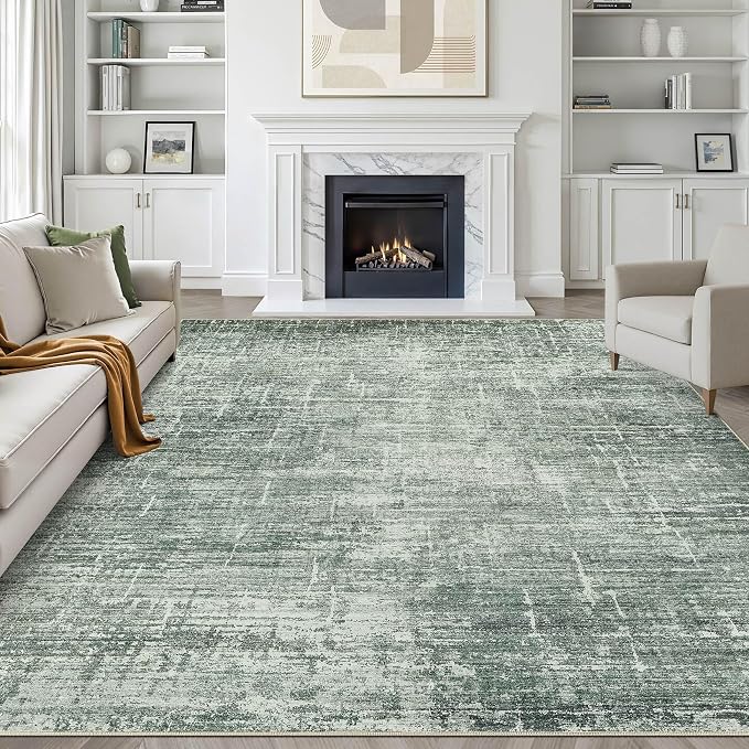 8x10 Area Rugs Living Room: Washable Large Neutral Rug Abstract Soft Modern Stain Resistant Indoor Floor Non-Slip Carpet for Bedroom Nursery Kids Office Playroom Dining Room Under Table- Dark Green