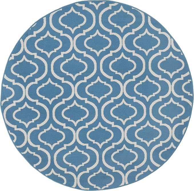 Nourison Home Jubilant Blue 5'3" x Round Area Rug - Easy Clean, Non Shedding, Bed Room, Living Room, Dining Room, Kitchen (5' x Round)