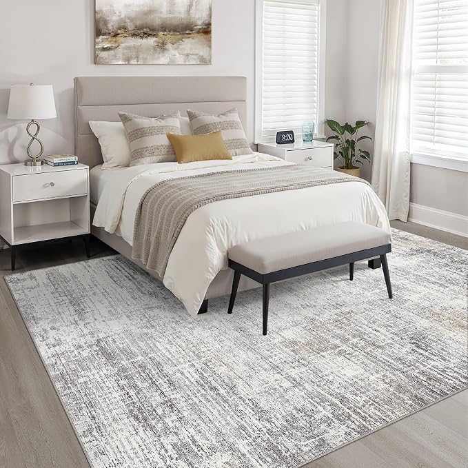 10x12 Area Rug Living Room: Washable Large Neutral Rug Abstract Soft Modern Stain Resistant Indoor Floor Non-Slip Carpet for Bedroom Nursery Kids Office Playroom Dining Room Under Table- Gray Beige