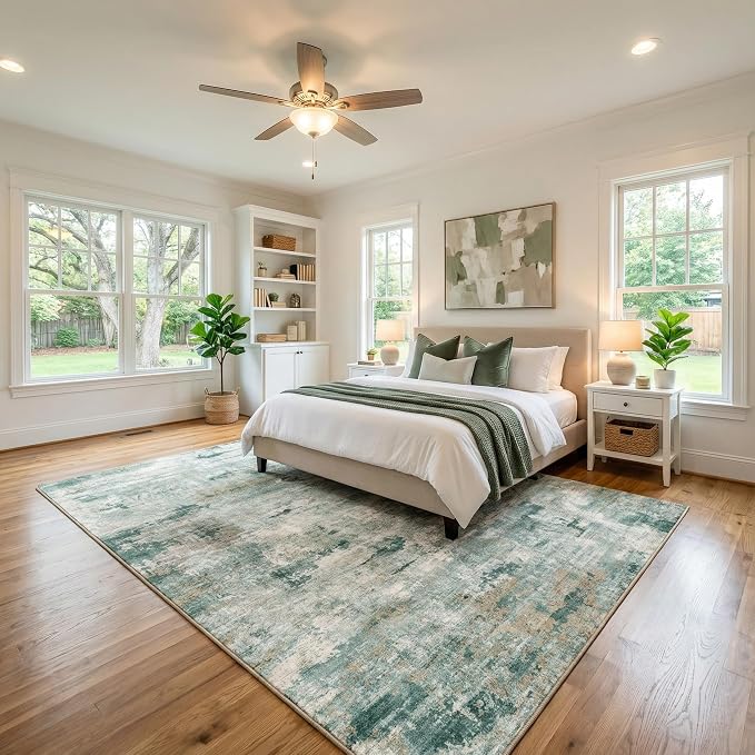 8'x10' Washable Area Rugs Nature Scandi Style Water Stain Resistant 0.26 Inch Low Pile Carpet with Non-Slip Silicone Backing, Sage Green