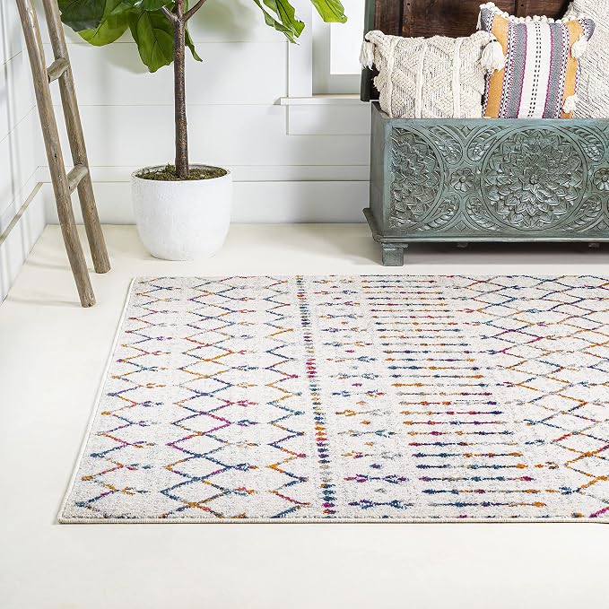 JONATHAN Y Boho Vintage Diamond Cream/Multi Indoor Area Rug 5X8 ft, Moroccan Hype for Living Room, Bedroom, Kitchen, Office, Easy-Cleaning, High Traffic, Pet-Friendly, Non-Shedding (MOH101H-5)