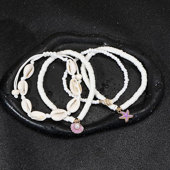 Anklet Bracelets for Women Boho Beaded Layered Ankle Bracelets Stack Summer Beach Waterproof Jewelry