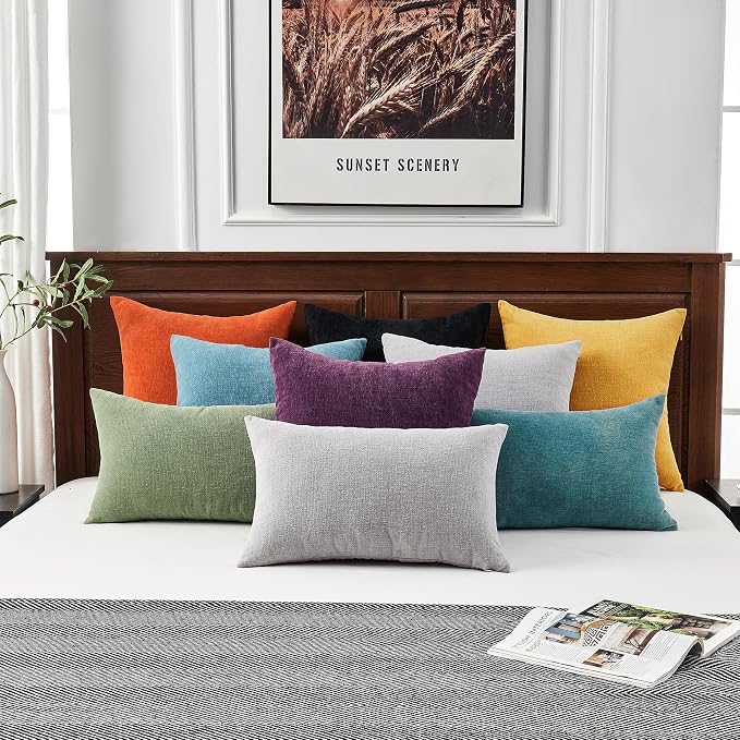 GAWAMAY Decorative Chenille Throw Pillow Covers 24x24 Inch Pack of 2, Soft Square Couch Pillow Cover for Sofa Cushion Living Room Bedroom Solid Dyed Pillowcases Burnt Orange 60x60cm (ONLY Covers)