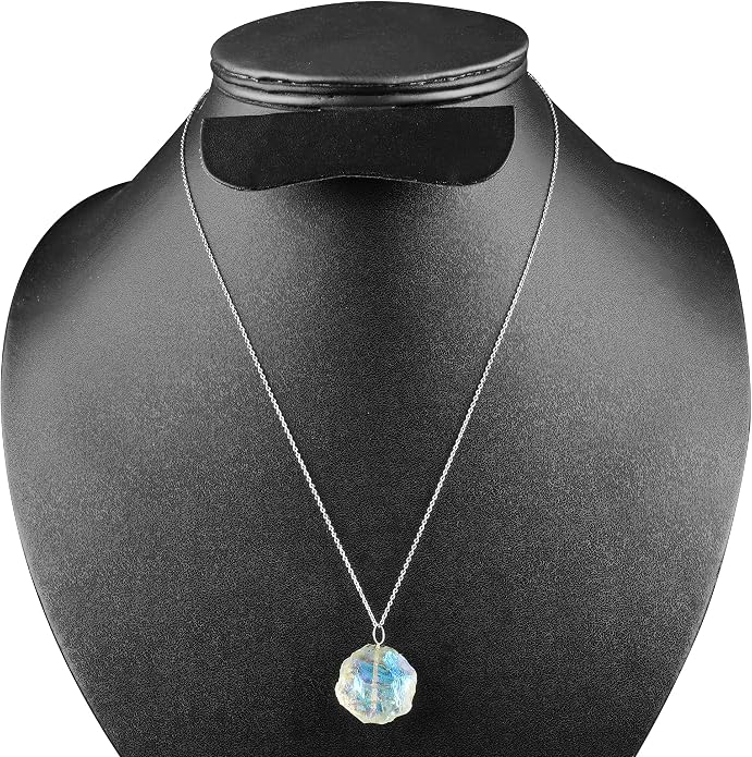 Natural Angel Aura Quartz Crystals Pendant Necklace, Cabochon Gemstone, Energy Healing Crystals, Birthday, Gift for Her, Gemstone Jewelry 18 inch AAA+ Quality