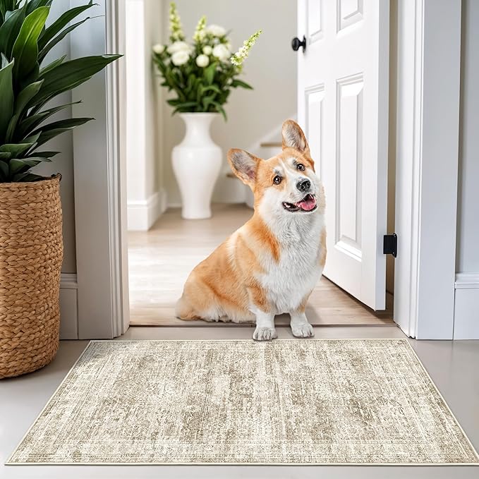 2x3 Rug Non Slip, Small Washable Entryway Rug,Brown | Welcome Mat,Runner for Kitchen,Front Door,Bathroom,Bedroom,Thin Area Rug,Soft Foldable Indoor Carpet,Stain Resistant