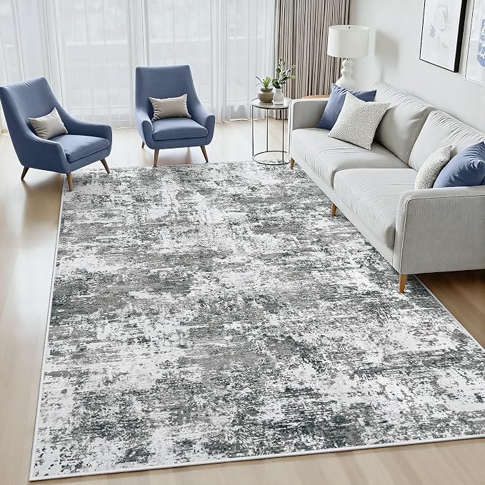 6x9 Area Rugs Living Room Rug Modern Abstract Neutral Washable Rugs Non Slip Soft Carpet Large Area Rug Low Pile Stain Resistant Non Shedding for Bedroom Nursery Dining Room Home Office Gray