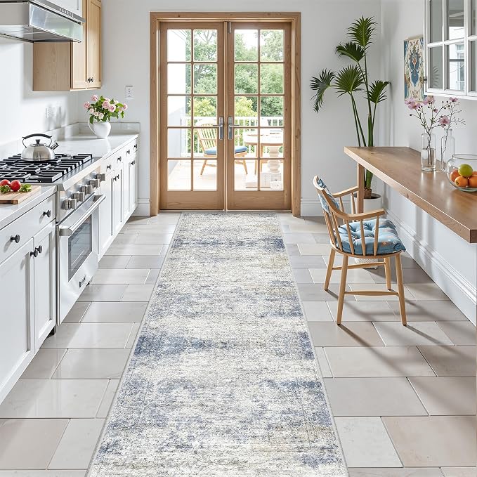 2x7 Runner Rug Non Slip,Washable Hallway Runner Rug,Blue | Neutral Rugs for Kitchen,Entryway,Bedroom,Bathroom,Nursery Room,Thin,Soft Runner Rug,Stain Resistant Indoor Carpet
