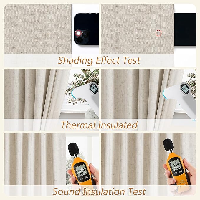 Guken Extra Long 100% Blackout Linen Curtains for Bedroom 120 inches Long, Thermal Insulated Room Darkening Black Out Drapes for Living Room, Back Tab Rod Pocket 2 Panels Set,Cream Beige,52x120
