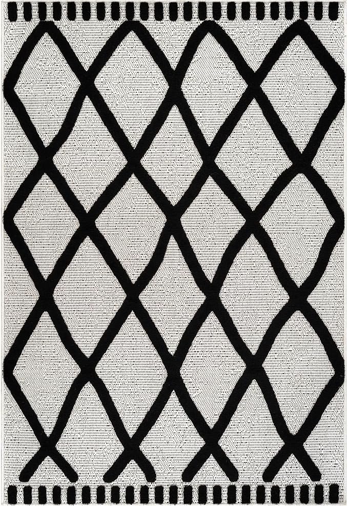 CAMILSON Modern Rug 4x6 Luxury Diamond Pattern Micro Loop Area Rugs Soft High-Low Pile Stain Resistant Easy to Clean Non-Shedding Durable Living Room Kitchen Indoor Carpet (Black/White)