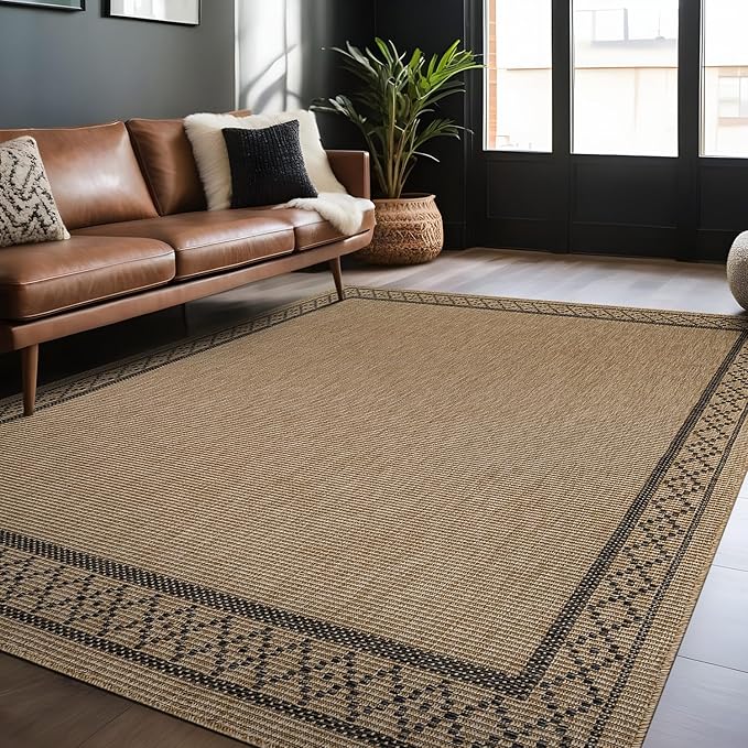 Luul Home Easy Jute Rugs 6x9 Frame Natural Color Living Room Indoor Outdoor Area Rug for Patio and Kitchen Rug High Traffic Washable Easy to Clean Solid Boho Woven Design Carpet (6 x 9)
