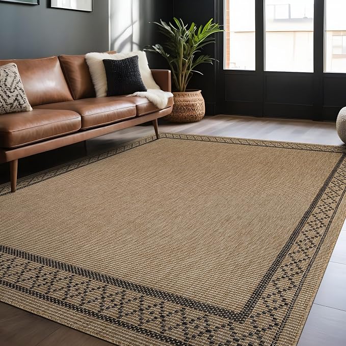 Luul Home Easy Jute Rugs 8x10 Frame Natural Color Living Room Indoor Outdoor Area Rug for Patio and Kitchen Rug High Traffic Washable Easy to Clean Solid Boho Woven Design Carpet (8 x 10)