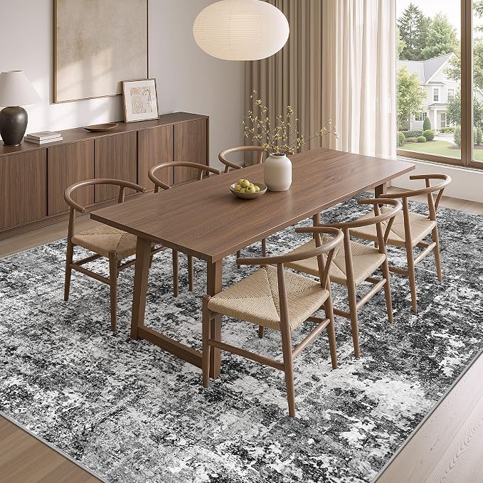 cotiled Washable Area Rug 10x14, Non-Slip Soft Neutral Rug for Living Room | Modern Abstract Carpet, Stain Resistant and Kid & Pet Friendly, Ideal For Bedroom, Dining Room, Nursery, Office - Blue/Gery