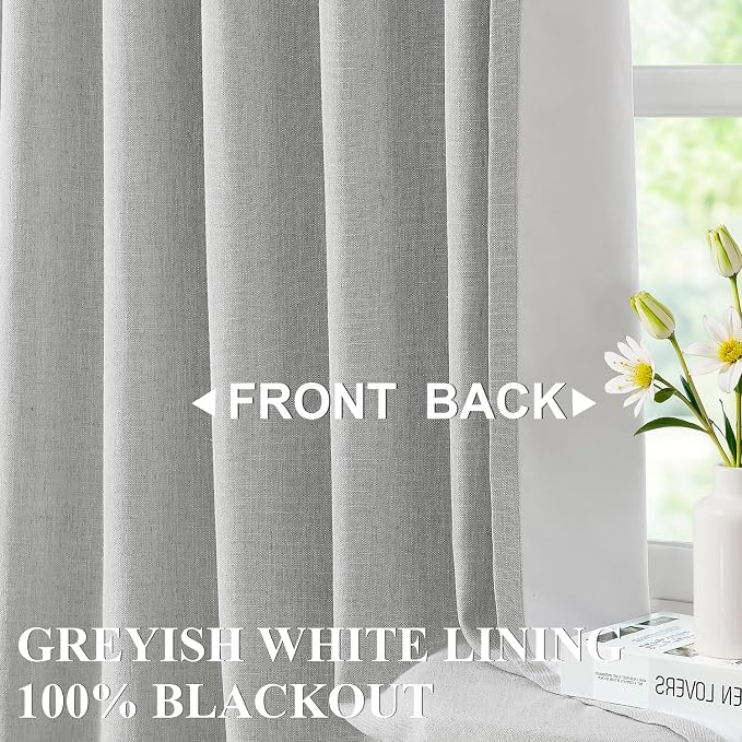 Vision Home Light Grey Pinch Pleated Full Blackout Curtains Linen Blended 60" Wide Thermal Insulated Window Panels 84 inch for Bedroom Living Room Darkening Pleat Drapes with Hooks Back Tab 60"Wx84Lx1