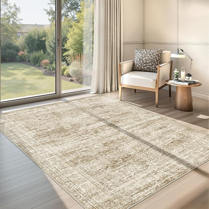 3x5 Rug for Entryway,Washable Area Rug,Brown | Small Rug for Kitchen,Hallway,Bedroom,Living Room,Dining Room,Thin,Soft, Neutral Rug,Stain Resistant Indoor Carpet,Non Slip