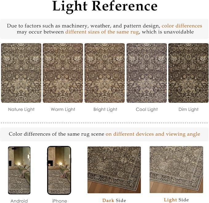 HUGEAR Area Rugs 5x8 Brown Washable Rug for Living Room Bedroom Neutral Vintage Rug Carpet Distressed Soft Durable Non Slip No Shedding for Indoor Dining Nursery Farmhouse