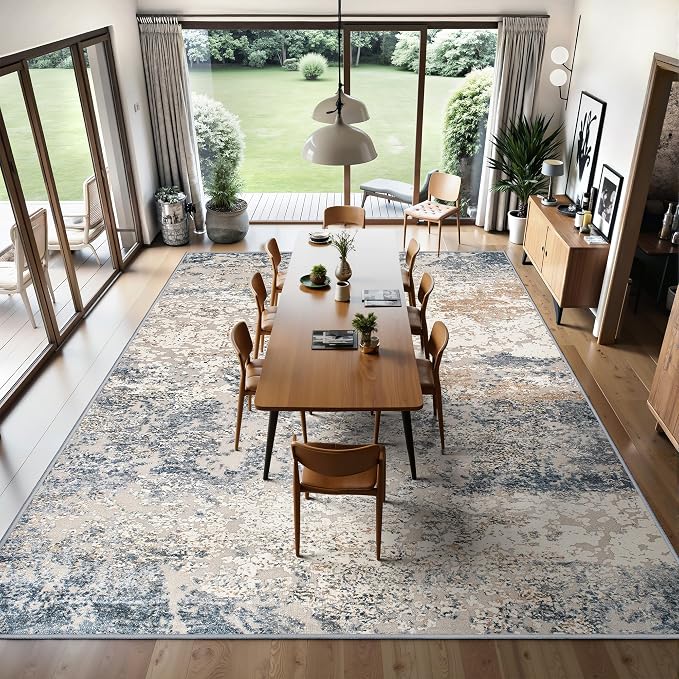 Art&Tuft 9x12 Area Rug, Anti-Slip Backing Abstract Washable Area Rugs 9x12 Living Room, Stain Resistant Rugs for Living Room, Foldable Machine Washable Rug (9'x12', Blue)
