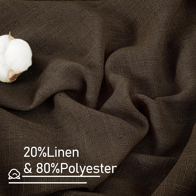 LAMIT Linen Semi Sheer Curtains 48 Inch for Bedroom, Light Filtering Neutral Window Curtains Farmhouse Boho Back Tab and Rod Pocket Panels, Dark Brown, 2 Panels, 52 x 48 Inch