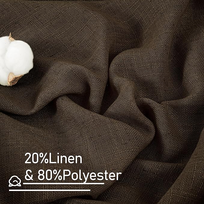 LAMIT Dark Brown Sheer Linen Curtains, 108 inch Light Filtering Semi Sheer Panels Back Tab and Rod Pocket Farmhouse Drapes for Bedroom/Living Room, 2 Panels, 52 x 108 Inch