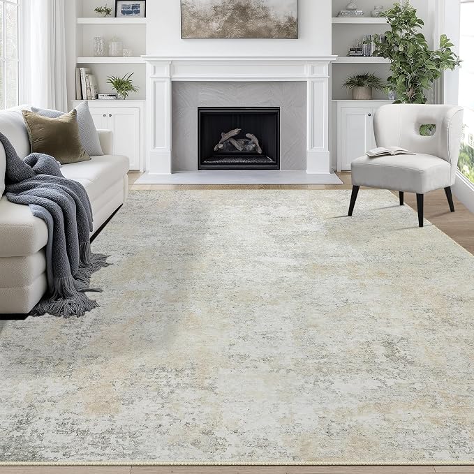8x10 Area Rugs for Living Room Rug Washable: Abstract Large Rug for Dining Room Bedroom Carpet Non Slip 8 by 10 Indoor Modern Nursery Home Office Beige Grey