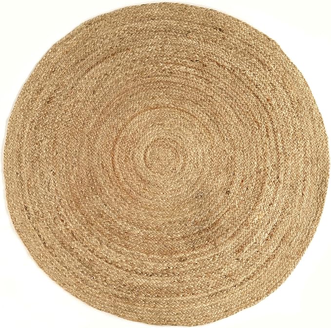 GRUHUM Handwoven 5ft Jute Area Rug Natural Fiber Round Boho Farmhouse Rustic Vintage Soft Braided Reversible EcoFriendly Rugs for Indoor EcoFriendly Kitchen Bedroom Living Room Hallways (5' ft Round)