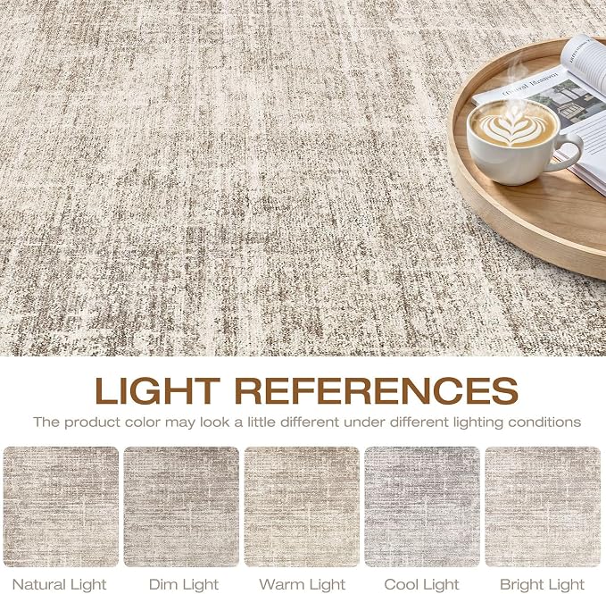 12x18 Rug for Living Room: Washable Large Neutral Brown Area Rug Abstract Soft Modern Stain Resistant Indoor Floor Non-Slip Carpet for Bedroom Nursery Kids Office Playroom Dining Room Under Table Home