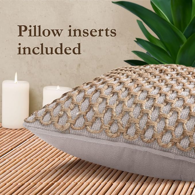 Boho Living 18x18 Grey Throw Pillow Covers with Pillow Insert Included, Pack of 2