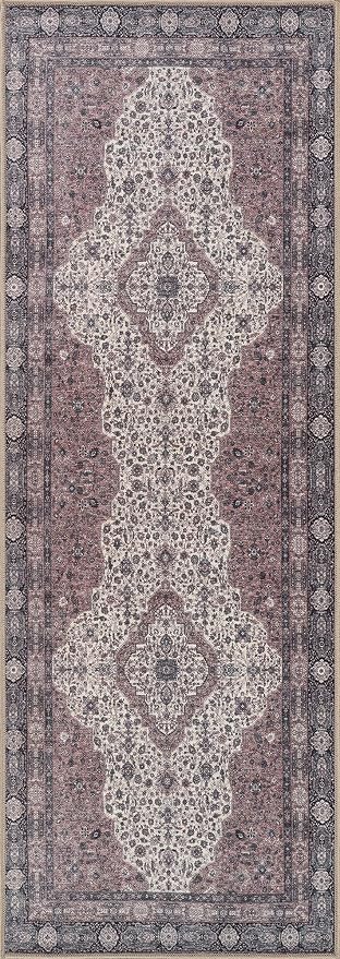 Bloom Rugs Washable Non-Slip 12 ft Runner - Cream/Green Traditional Medallion Runner for Entryway, Hallway, Bathroom, and Kitchen - Exact Size: 2.5' x 12'