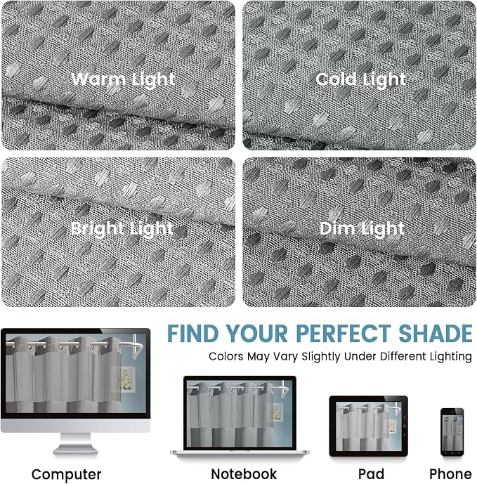 EUTXL Heavyweight Long No Hook Shower Curtain with Snap in Liner,256GSM Waffle Weave Shower Curtains for Bathroom,71W x 77H(75"),Grey