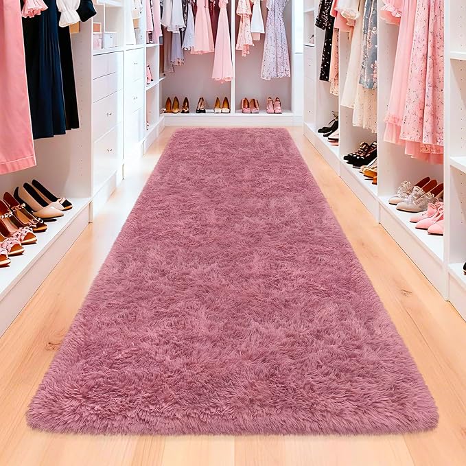 Soft Runner Rug for Bedroom Living Room, 3x10 ft Fluffy Blush Pink Rug for Bedroom Girls Room, Washable Girls Fuzzy Rugs for Kids Room Bedside Nursery Dorm Pink Shag Carpet Runner for Hallway