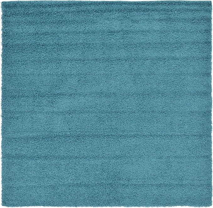 Unique Loom Solid Shag Collection Area Rug (8' Square, Deep Aqua Blue)