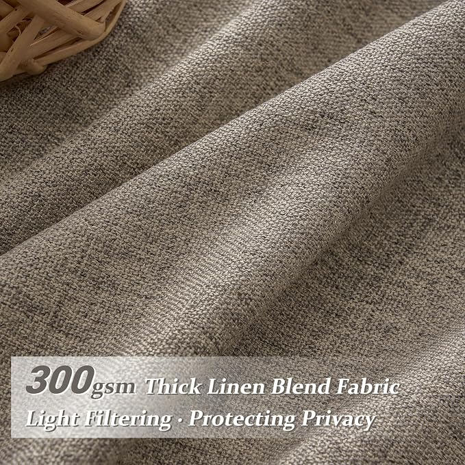 Custom Heavy Linen Pinch Pleated Kitchen 54 Inch Curtains 2 Panels Set, Dark Tan Boho Memory Trained Privacy Short Sheer Curtains Let The Light in Bedroom with Hooks Sunroom Flax Pleat Window Drapes